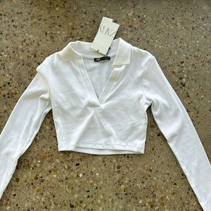 Zara ribbed cropped polo shirt